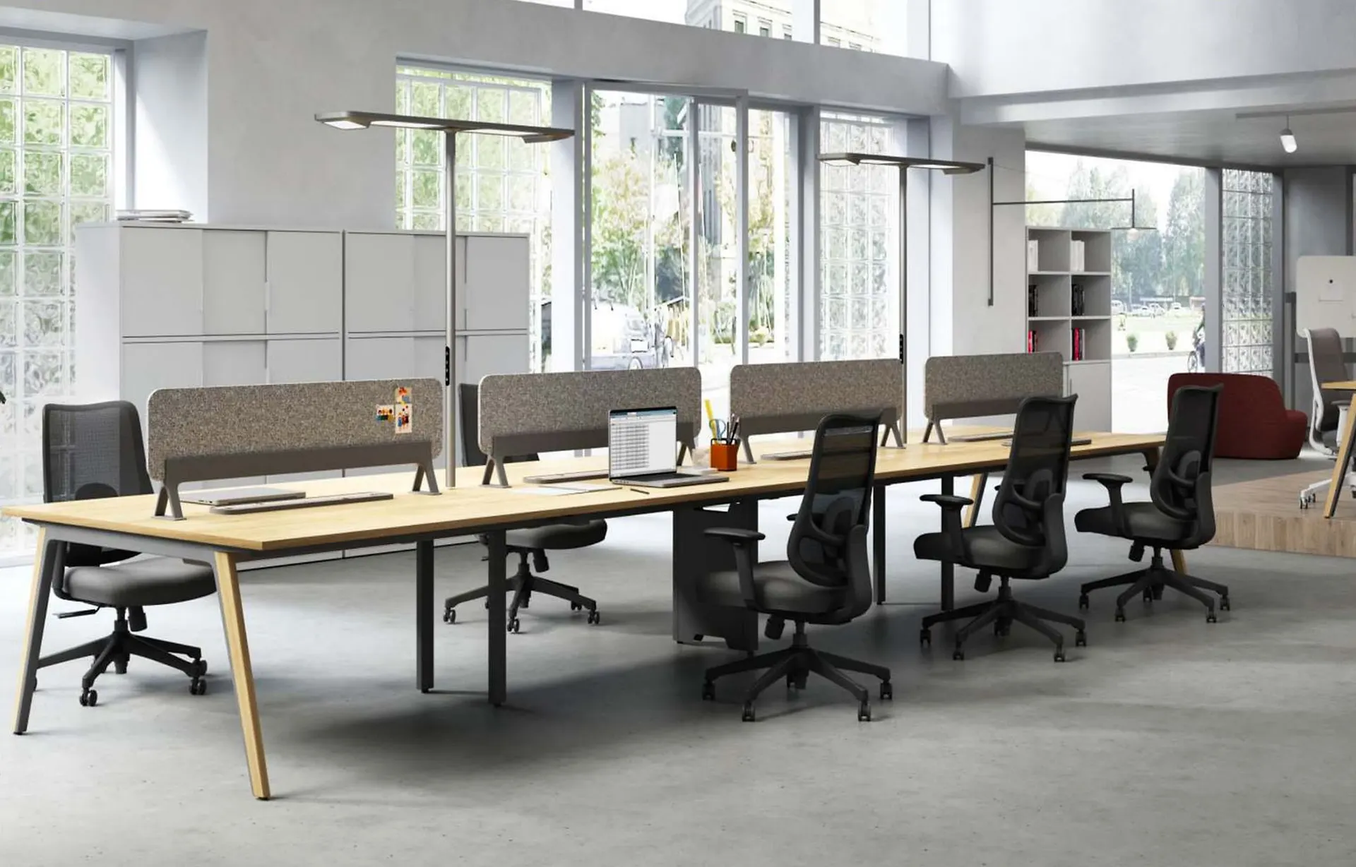 Allvero open-plan workstations in a bright office